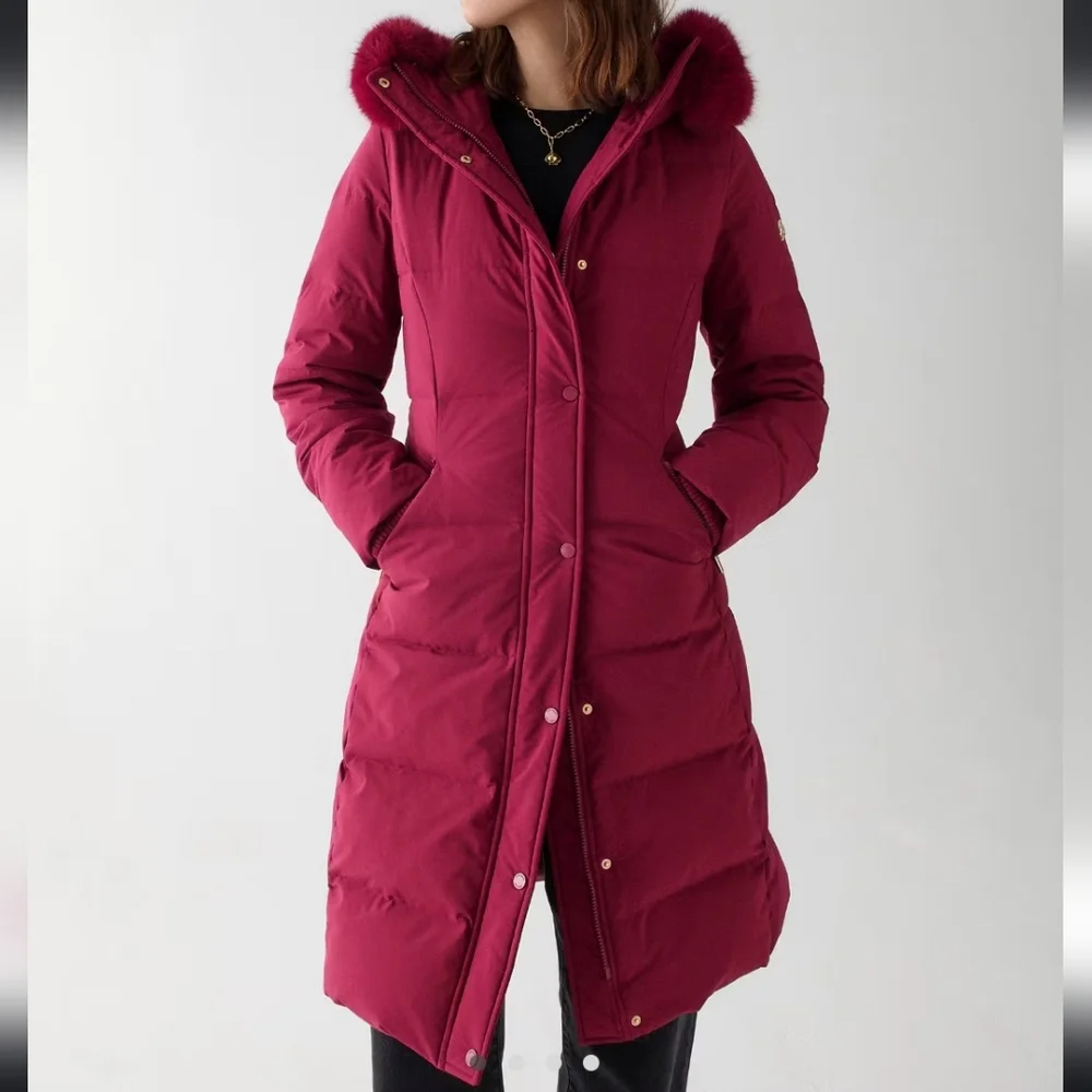 Kate Spade Long Parka With Faux Fur Trim Coat, Blackberry Preserves